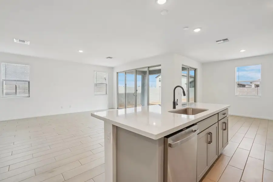 Great room, kitchen and dining