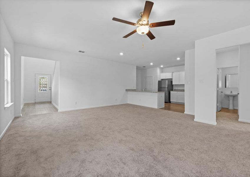 The spacious dining room and family room