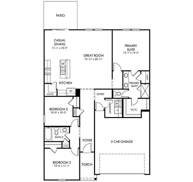 2D floor plan layout of this home in Creek Ridge - Signature Collection, Spartanburg, SC (Image 1).