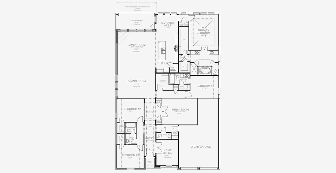 2D floor plan layout for the 2944W by Perry Homes in Sienna 60', Missouri City, TX (Image 5).