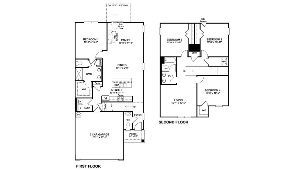2D floor plan layout for the Manning by D.R. Horton in Highland View, Seymour, TN (Image 3).