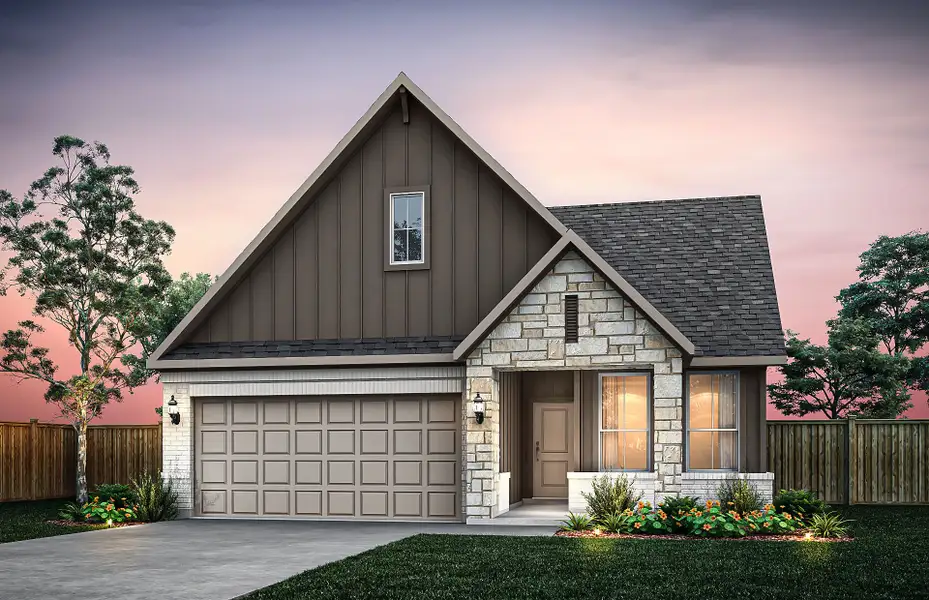 Front exterior of a new home in Kuempel Farms, Pflugerville, TX, highlighting curb appeal (Image 22).