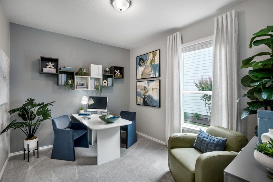 Representative furnished interior of a home built from the 1702 Modeled by KB Home in Stoney Chase, Del Valle (Image 9).