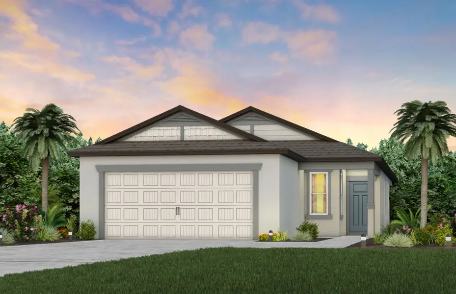Front exterior of a new home in Caldera, Spring Hill, FL, highlighting curb appeal (Image 1). Front exterior of a new home in Caldera, Spring Hill, FL, highlighting curb appeal (Image 1).