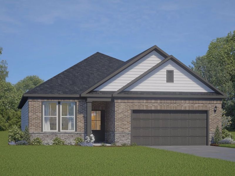 Front exterior of a new home in Comanche Ridge, San Antonio, TX, highlighting curb appeal (Image 2). Front exterior of a new home in Comanche Ridge, San Antonio, TX, highlighting curb appeal (Image 2).