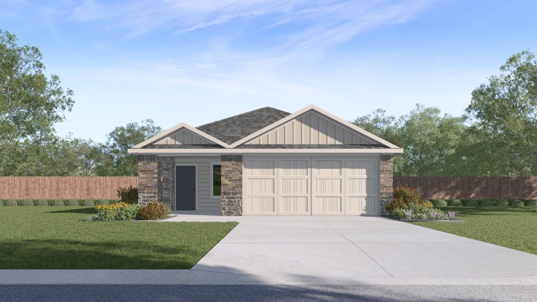 Representative exterior photo of a completed home built from the The Tyler by D.R. Horton in Whisper South, San Marcos, TX (Image 2). Representative exterior photo of a completed home built from the The Tyler by D.R. Horton in Whisper South, San Marcos, TX (Image 2).