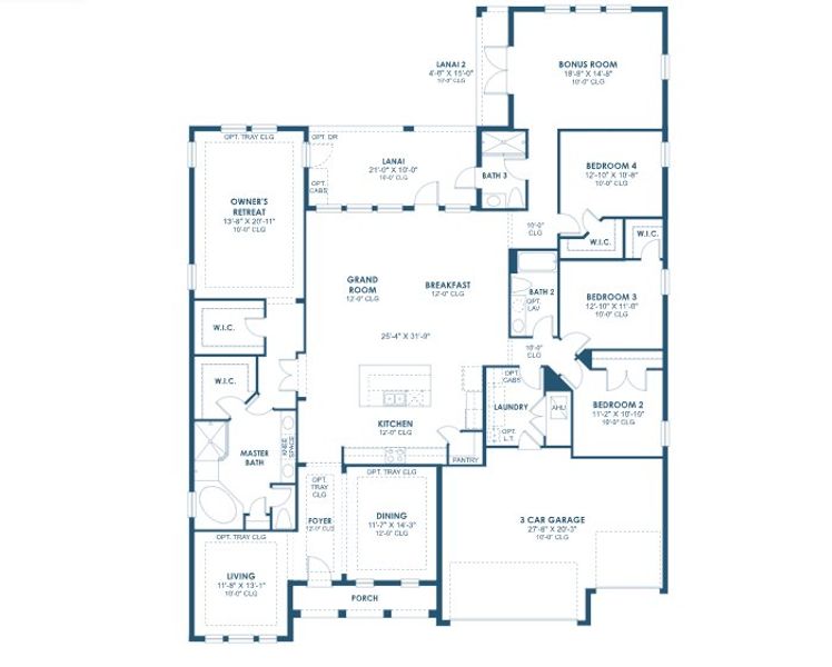 2D floor plan layout for the Key Largo by Homes by WestBay in Oakfield, Parrish, FL (Image 3).