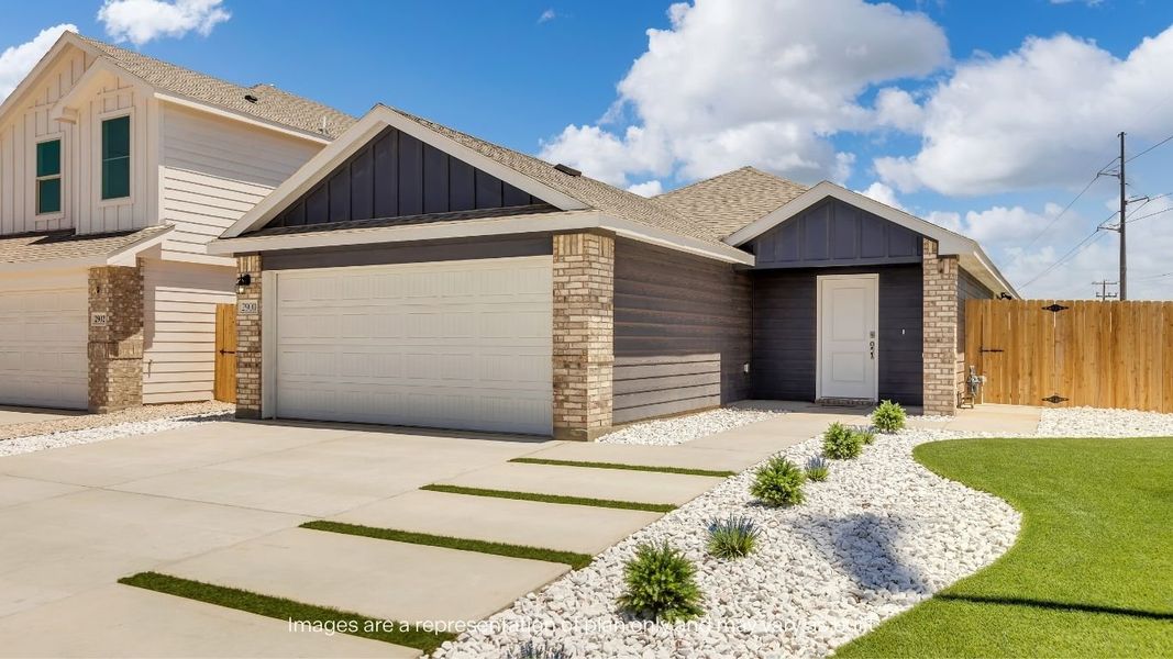 Front exterior of a new home in Deer Meadows, Odessa, TX, highlighting curb appeal (Image 2).