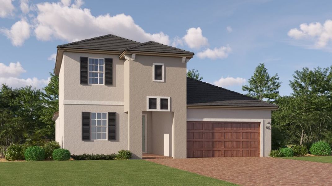 Front exterior of a new home in Angeline Active Adult, Land O' Lakes, FL, highlighting curb appeal (Image 1). Front exterior of a new home in Angeline Active Adult, Land O' Lakes, FL, highlighting curb appeal (Image 1).