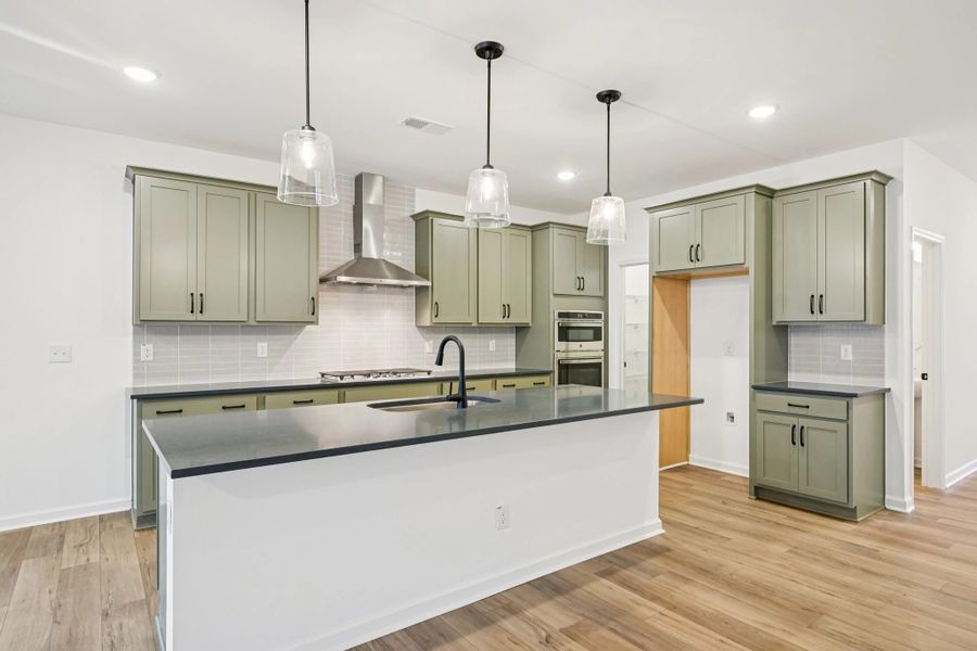 Kitchen featuring the AW Collection® Rosemary - Matte black, light wood, and garden-inspired style.