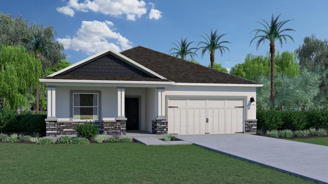 Representative exterior photo of a completed home built from the Biscayne by Holiday Builders in Spirit Of Sebastian, Sebastian, FL (Image 14). Representative exterior photo of a completed home built from the Biscayne by Holiday Builders in Spirit Of Sebastian, Sebastian, FL (Image 14).