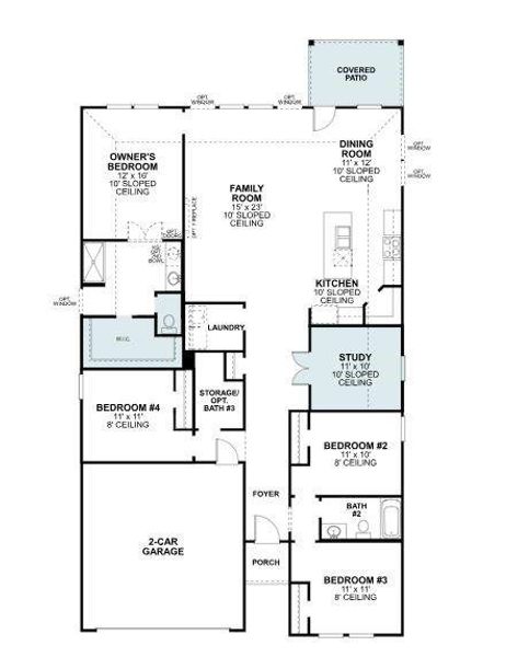 2D floor plan layout of this home in Kings Way, Denton, TX (Image 2).