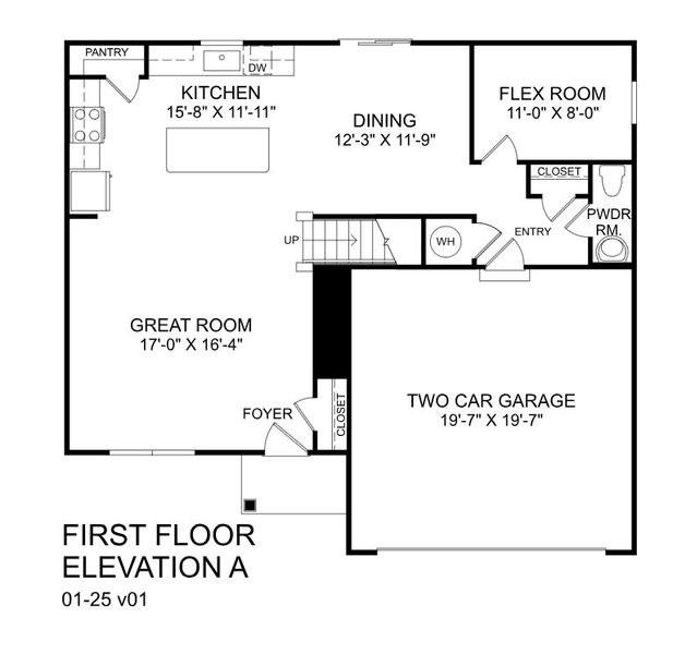 2D floor plan layout for the Elder by Ryan Homes in Bozardt Farms, Charlotte, NC (Image 2).