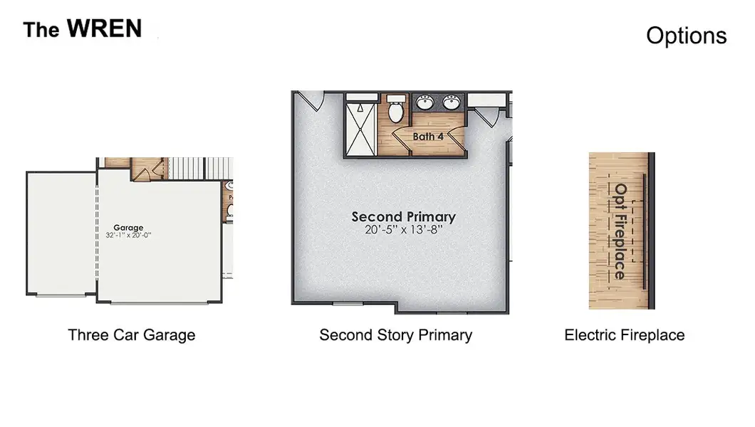 2D floor plan layout for the Wren by D.R. Horton in Vineyard Trail, Jacksonville, NC (Image 5).