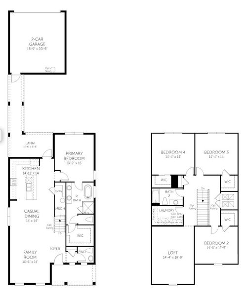2D floor plan layout for the Davis - 40' Homesites by Dream Finders Homes in Avalon Woods, Winter Garden, FL (Image 3).