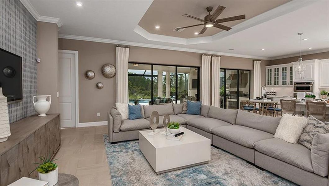 Furnished interior view inside a new home in Esplanade at Wiregrass Ranch, Wesley Chapel (Image 13). Furnished interior view inside a new home in Esplanade at Wiregrass Ranch, Wesley Chapel (Image 13).