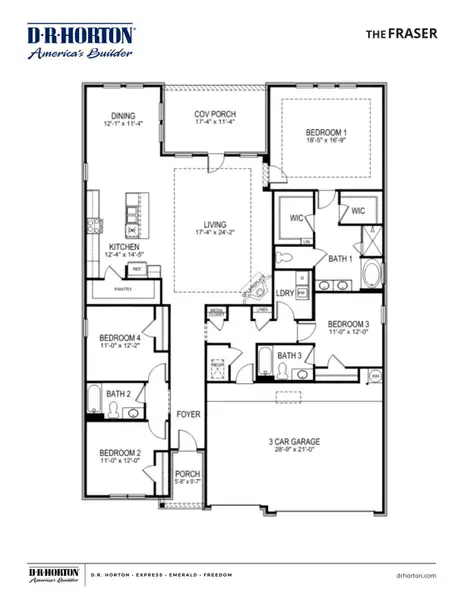 2D floor plan layout for the Fraser by D.R. Horton in Riverwood Gardens, Oakland, TN (Image 3).