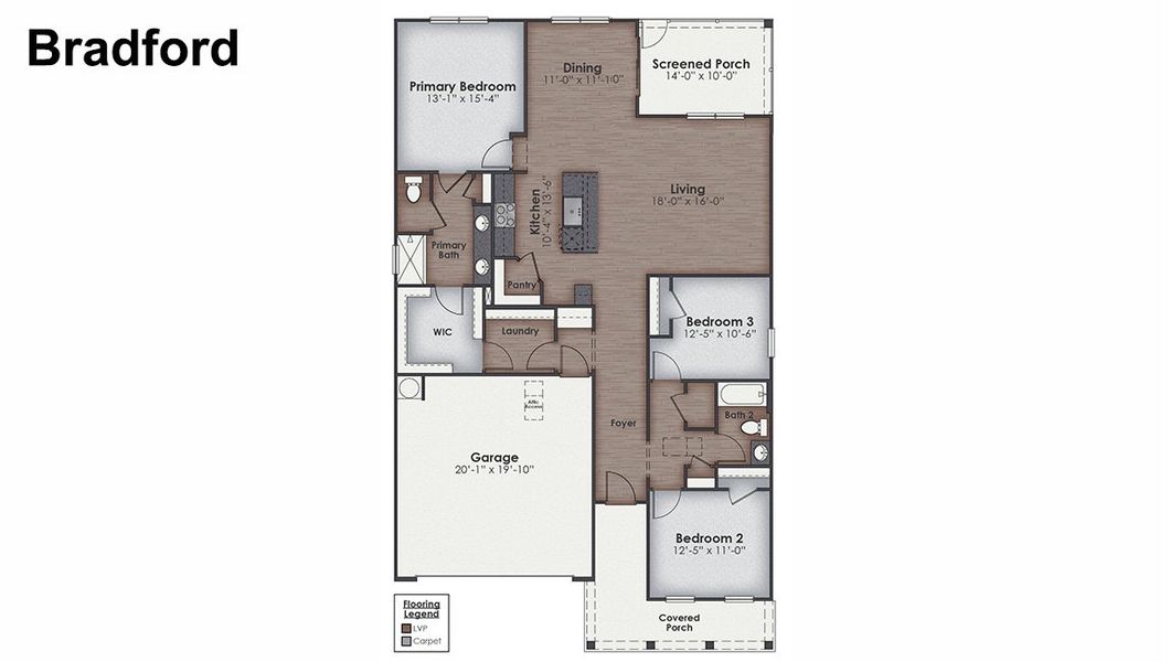2D floor plan layout for the BRADFORD by D.R. Horton in Indigo Preserve, Leland, NC (Image 6).