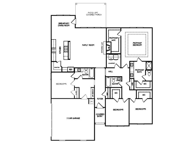 2D floor plan layout for the The Maplewood by My Home Communities in Legends at Old Monroe, Monroe, GA (Image 3).