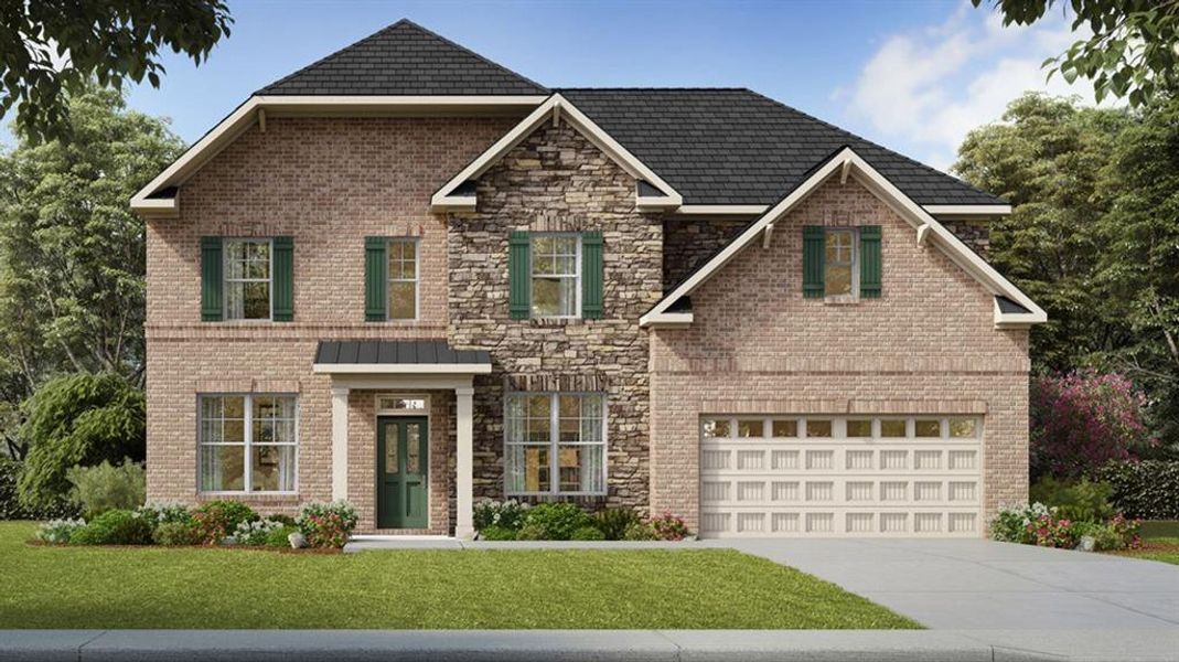 Front exterior of a new home in Heritage Pointe, Senoia, GA, highlighting curb appeal (Image 1).