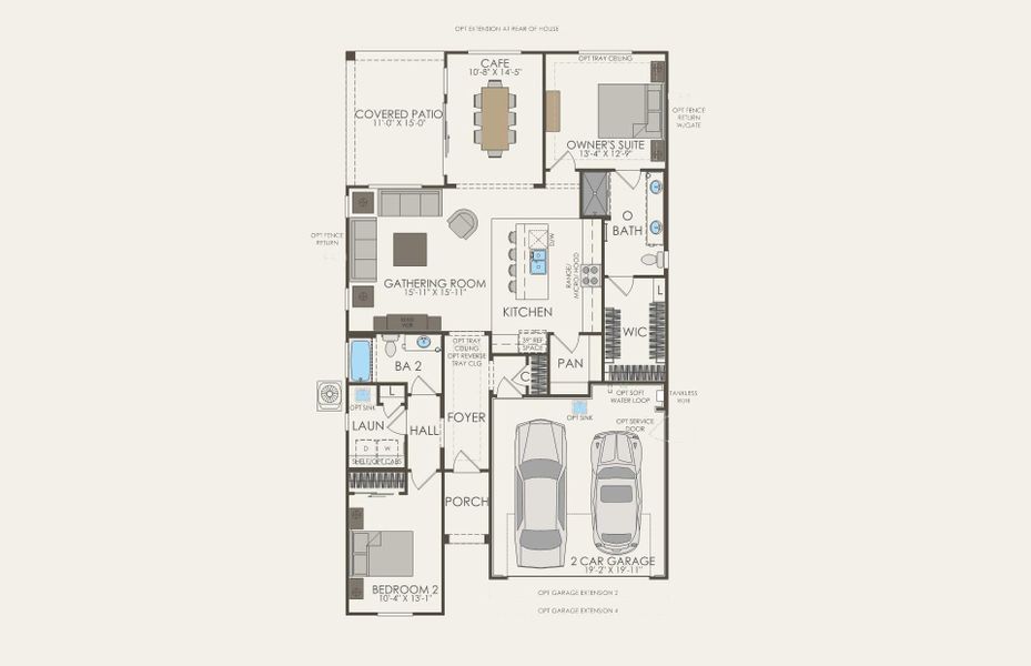 2D floor plan layout for the Odyssey by Del Webb in Sun City Festival, Buckeye, AZ (Image 3).