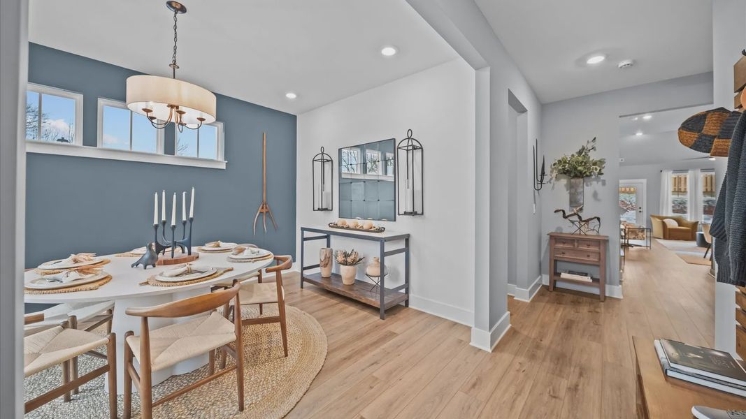 Eye-catching dining space with modern lighting and superior design at Aspen Ridge in Lyman, SC