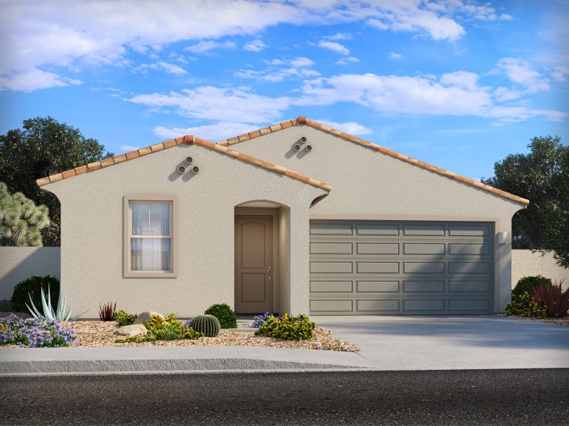 Representative exterior photo of a completed home built from the Topaz by Meritage Homes in Alamar at Rocking K, Vail, AZ (Image 1). Representative exterior photo of a completed home built from the Topaz by Meritage Homes in Alamar at Rocking K, Vail, AZ (Image 1).