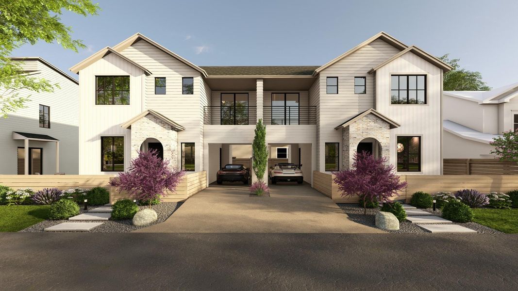 View of front of home featuring a balcony, a carport, and driveway