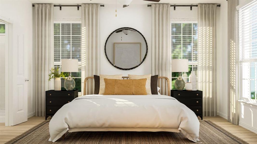 Bedroom with wood-type flooring