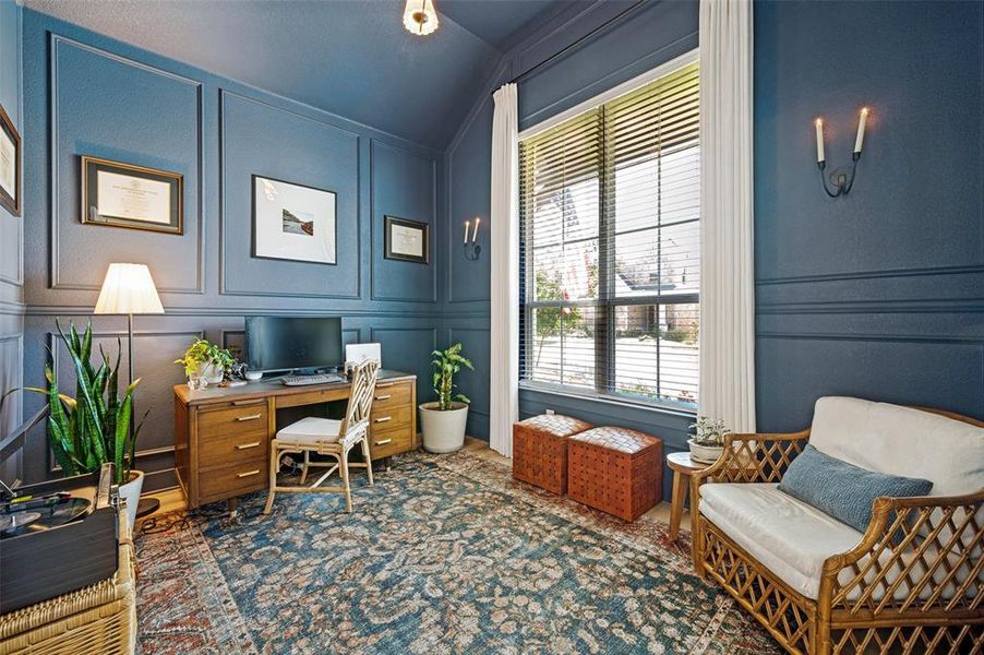 Elegant office with view of the front yard