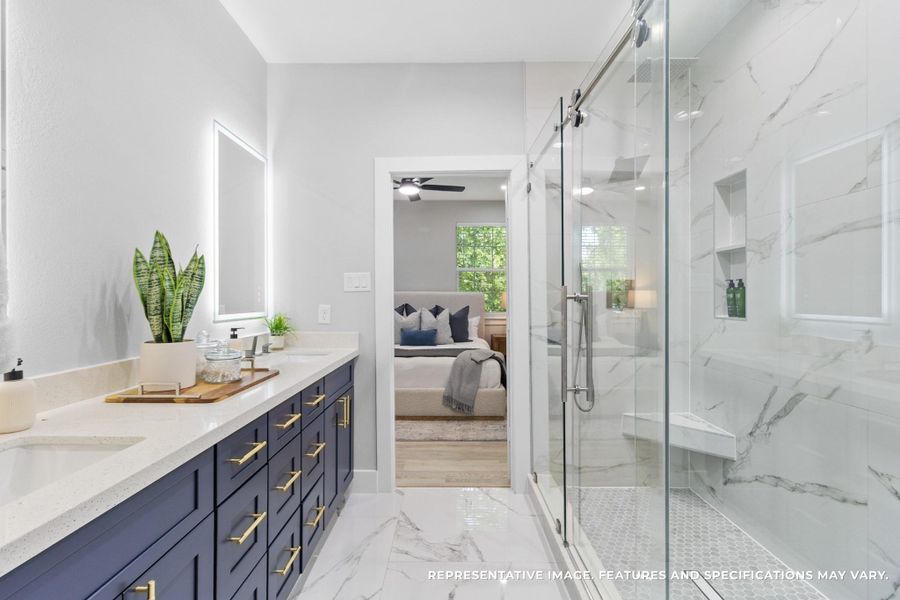 The spa-inspired bathroom is all yours, with dual sinks, sleek finishes, and plenty of space to get ready side by side. The spa-inspired bathroom is all yours, with dual sinks, sleek finishes, and plenty of space to get ready side by side.