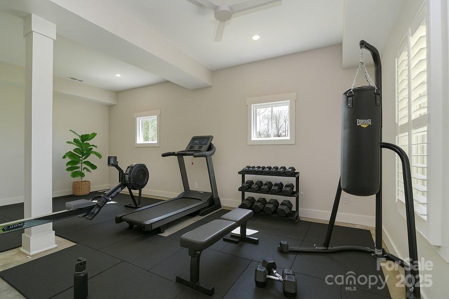 Gym for the exercise guru. Virtually staged.