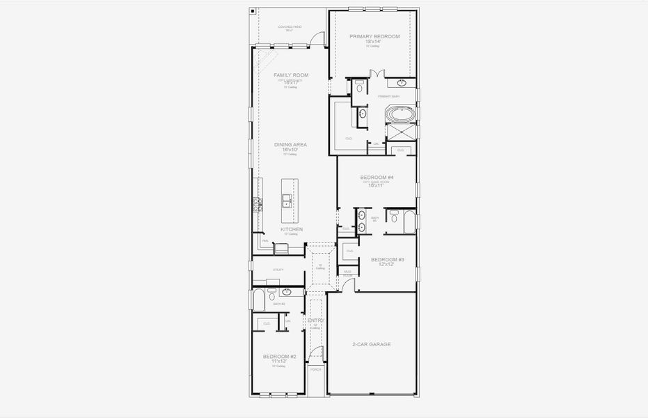 2D floor plan layout for the 2188W by Perry Homes in Meraki 45', Forney, TX (Image 3).