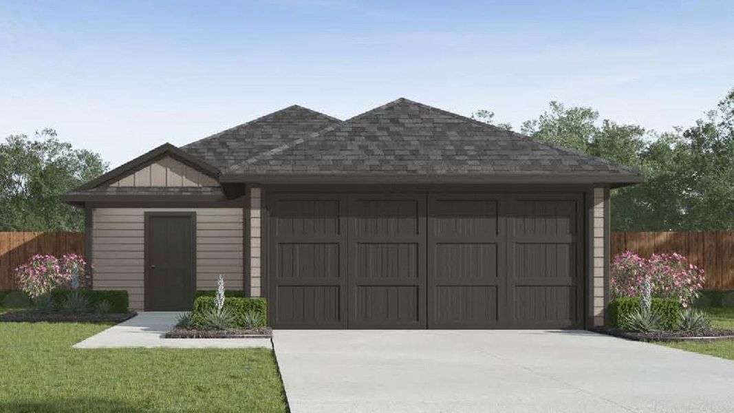Front exterior of a new home in The Villages at Schwertner Ranch, Jarrell, TX, highlighting curb appeal (Image 1). Front exterior of a new home in The Villages at Schwertner Ranch, Jarrell, TX, highlighting curb appeal (Image 1).