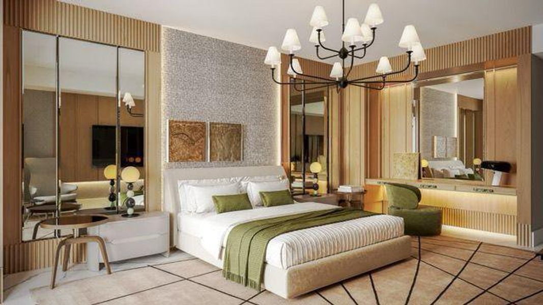 This primary bedroom has been virtually rendered with furniture This primary bedroom has been virtually rendered with furniture