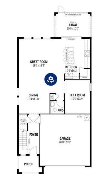 2D floor plan layout for the Woodruff by Mattamy Homes in Crosswind Ranch, Parrish, FL (Image 5).