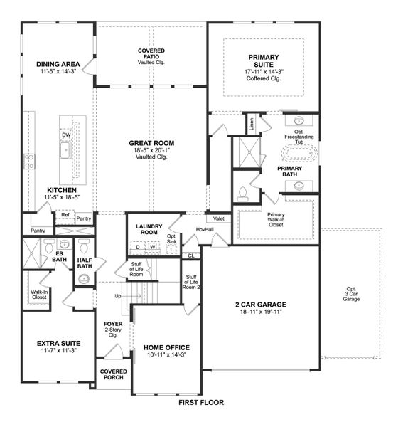 2D floor plan layout for the Rotterdam by K. Hovnanian® Homes in Heath Golf & Yacht Estates, Heath, TX (Image 3).