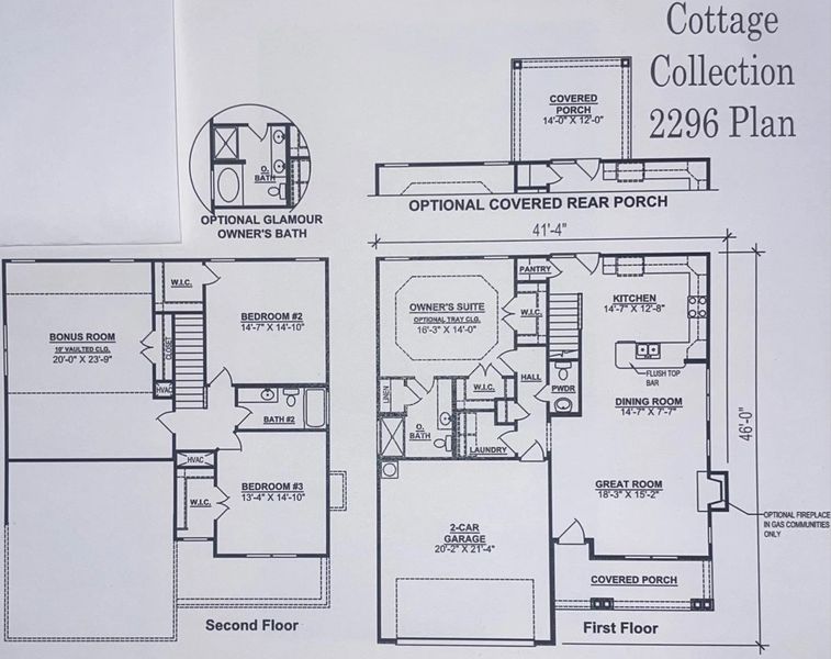 2D floor plan layout for the 2296 GHI by Ole South in Patterson, Smyrna, TN (Image 2).