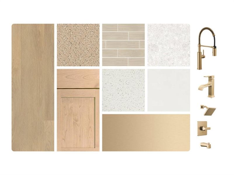 Material Selection Board. Displaying various finishes and fixtures for the property