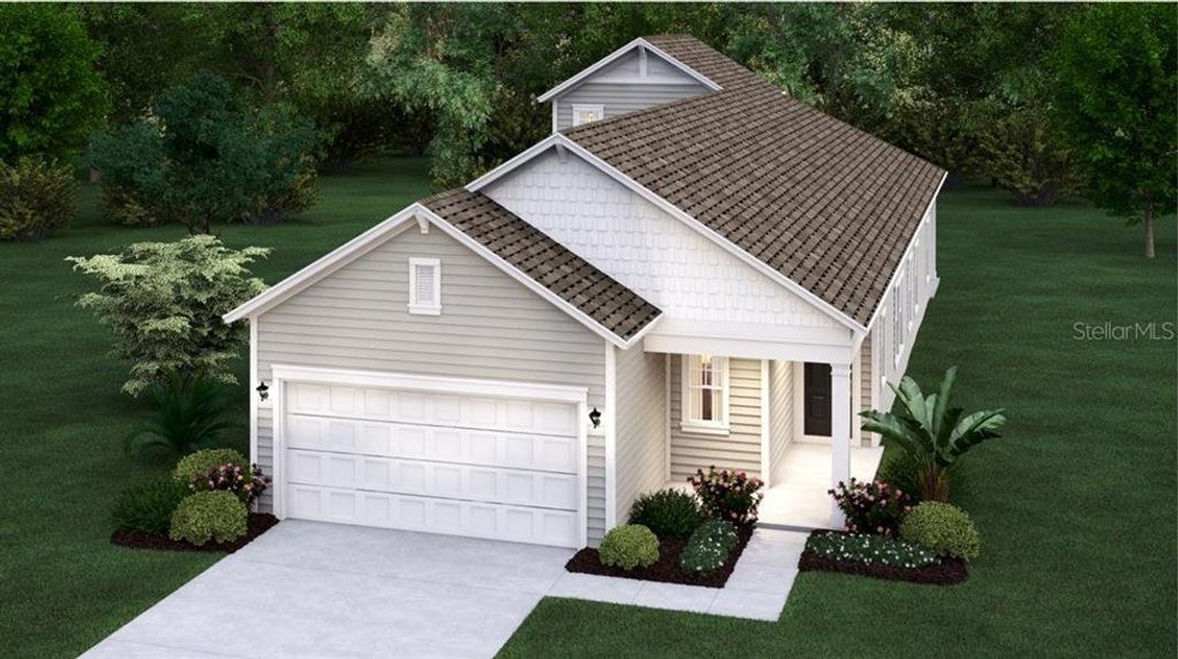 Artist rendering; illustration only; colors, features, and garage orientation may differ.