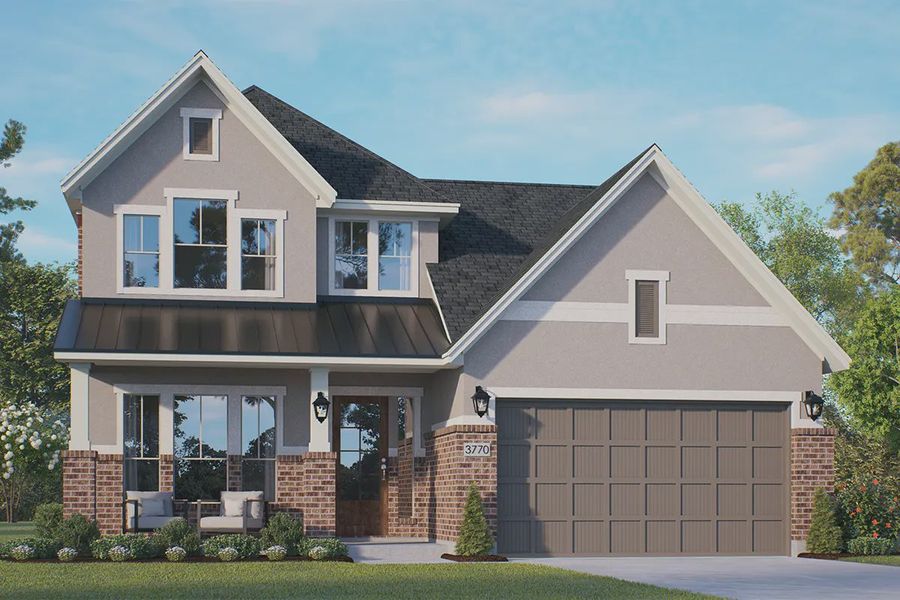 Representative exterior photo of a completed home built from the Pendleton by Chesmar Homes in Jordan Ranch 55's, Fulshear, TX (Image 14). Representative exterior photo of a completed home built from the Pendleton by Chesmar Homes in Jordan Ranch 55's, Fulshear, TX (Image 14).