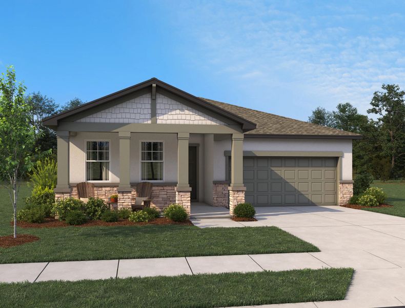 Representative exterior photo of a completed home built from the Monroe by Ashton Woods in Oakfield Trails Traditional, Parrish, FL (Image 5).