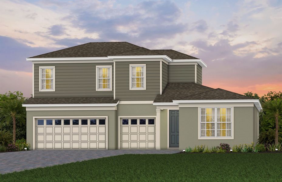 Front exterior of a new home in Winter Grove, Winter Garden, FL, highlighting curb appeal (Image 1). Front exterior of a new home in Winter Grove, Winter Garden, FL, highlighting curb appeal (Image 1).
