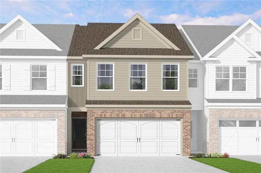 Front exterior of a new home in Mulberry Summit, Flowery Branch, GA, highlighting curb appeal (Image 1). Front exterior of a new home in Mulberry Summit, Flowery Branch, GA, highlighting curb appeal (Image 1).