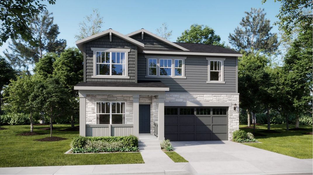 Front exterior of a new home in Ledge Rock, Johnstown, CO, highlighting curb appeal (Image 1). Front exterior of a new home in Ledge Rock, Johnstown, CO, highlighting curb appeal (Image 1).