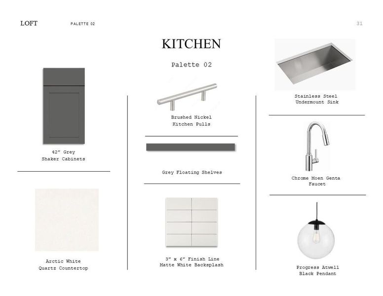 Loft Look Palette 2: Kitchen Selection Sheet (*Artist rendering used for illustration purposes only.) Loft Look Palette 2: Kitchen Selection Sheet (*Artist rendering used for illustration purposes only.)