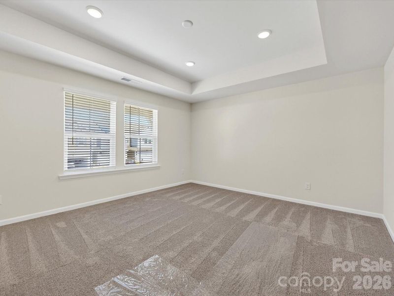 Tray ceiling in primary bedroom
