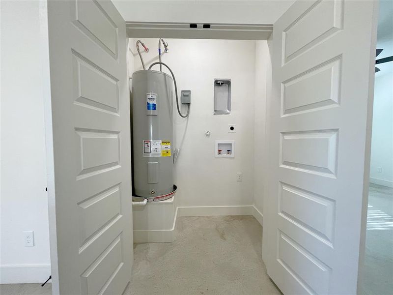 Utility room featuring water heater