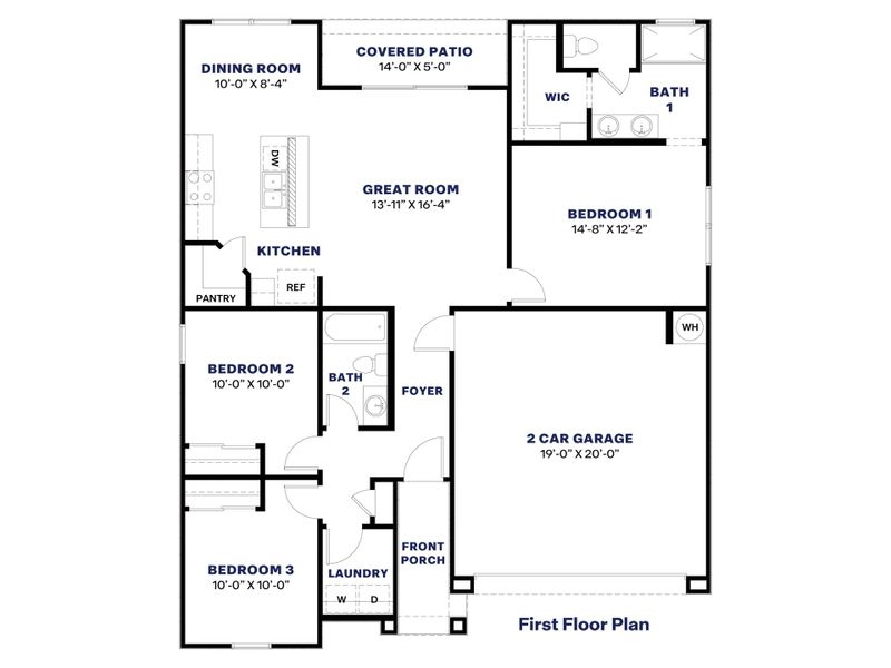 2D floor plan layout for the Ashburn by D.R. Horton in Entrada Del Oro, Gold Canyon, AZ (Image 3).