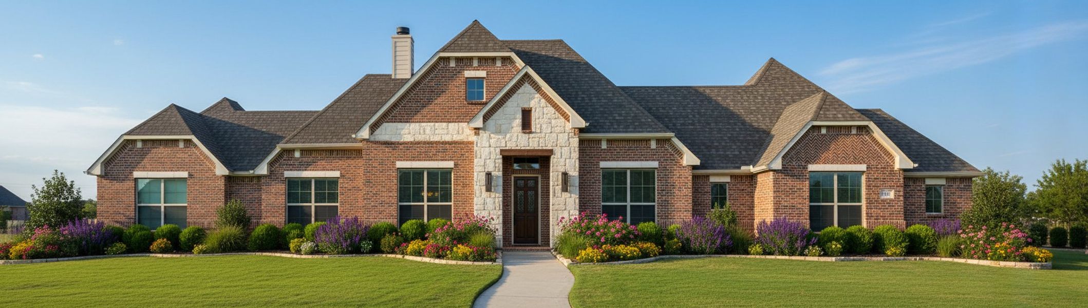 Representative exterior photo of a completed home built from the The Baytown by Kenmark Homes in Cotten Creek, Azle, TX (Image 1). Representative exterior photo of a completed home built from the The Baytown by Kenmark Homes in Cotten Creek, Azle, TX (Image 1).